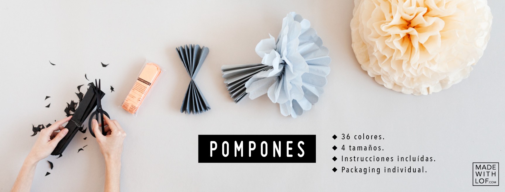 Pompones de papel de seda colores y tamaños